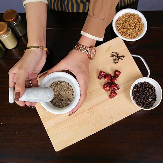 Marble Mortar & Pestle Kitchen Set – 4 Inch White Herb Grinder, Spice Grinder, Pill Crusher, Fine Powder Grinder, Avocado Masher & Coffee Mortar – Premium Large Hand Grinder Tool