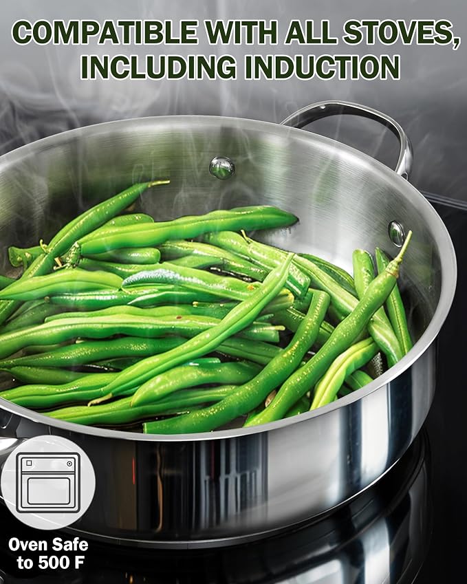 Cooks Standard Multi-Ply Clad 4 Quart Stainless Steel Sauté Pan, 10.5 Inch Deep Frying Pan Skillet with Lid, Induction-Ready Cooking Pan with Stay-Cool Handle, Dishwasher & Oven Safe