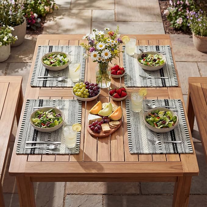 Artoid Mode Black Farmhouse Woven Braided Stripe Placemats Set of 4,12x18 Inch Seasonal Holiday Table Mats Party Kitchen Dining Decoration