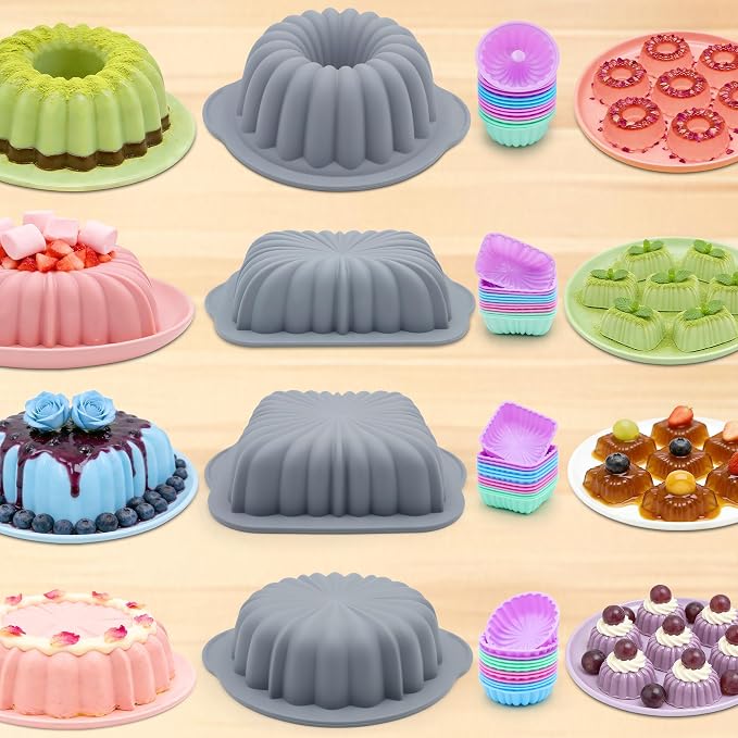 69 Pieces Silicone Baking Set, Non-Stick Bakeware Set with Cake Pans, Muffin Cups, Food Grade Silicone Baking Molds for Cakes, Bread, Muffins, Brownies, Light Grey