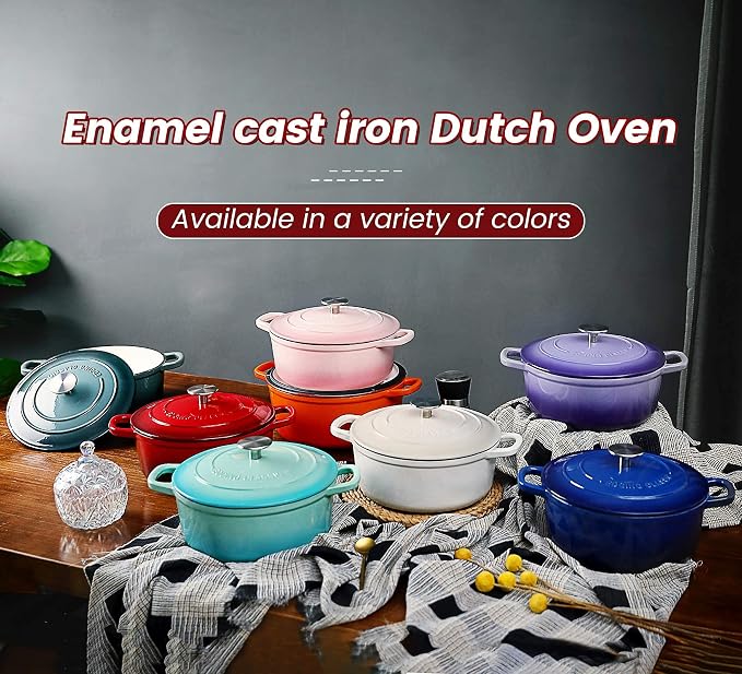 EDGING CASTING Enameled Cast Iron Duch Oven, 5.5 Quart Round Dutch Ovens Pot with Lid, Dual Handle for Bread Baking, Purple