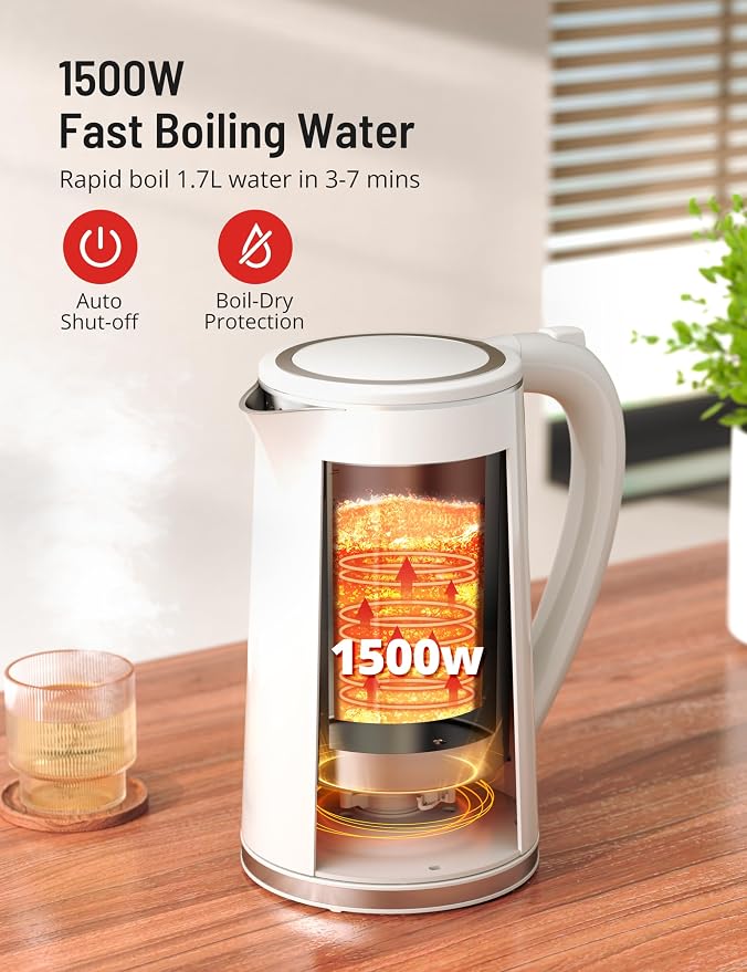 Electric Tea Kettle 1.7L Larger Design Temperature Control Electric Kettle | 4H Keep Warm Water Boiler with 6 Presets, LED Screen Electric Kettles for Boiling Water, Boil-Dry Protection, BPA Free