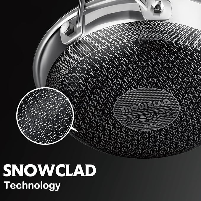 SNOWCLAD Frying Pan, 10 Inch Hybrid Non Stick Stainless Steel Skillets, Dishwasher Induction Oven Broiler Safe, Non Toxic Chef's Pan, PFOA Free Cookware