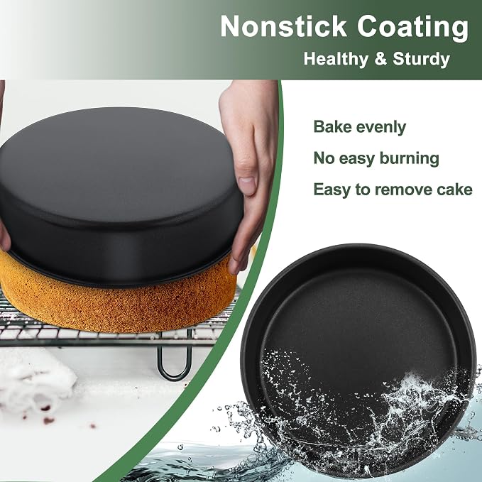 E-far Cake Pan Set of 3(6/8/9.5 Inch), Nonstick Stainless Steel Cake Pans | Round Baking Tins for Birthday/Wedding Layer Cakes, Stainless Steel Core & Non-toxic Coating, Straight Side & 2 Inch Deep