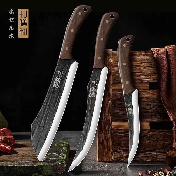 HOSHANHO Butcher Knife Set, 3PCS Knife Set of Meat & Slicing & Boning Knife | Ultra Sharp Kitchen Knife Set, Hand Forged High Carbon Steel Knives Set for Home & Camping & BBQ Gift with Men