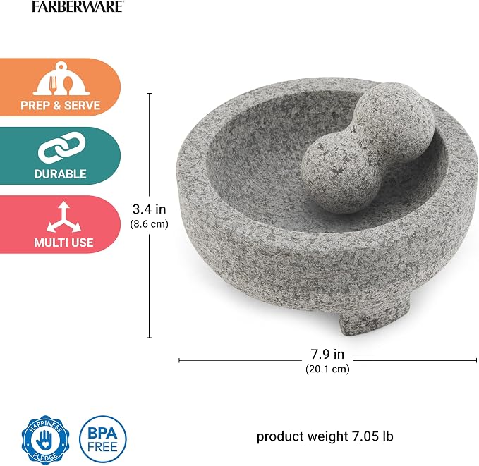 Farberware Professional Granite Molcajete Mortar and Pestle Stone Grinder, 4-Cup