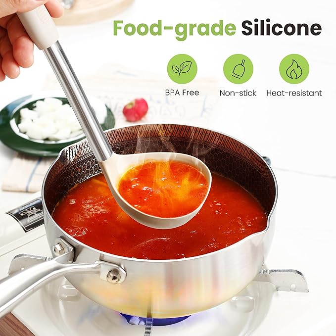 Fyvva 35 Pcs BPA Free Silicone Kitchen Utensils Set Stainless Steel Handles | Food Grade Silicone, Heat Resistant, Safe for Nonstick Cookware, Dishwasher Safe, Khaki with Holder, for Cooking & Baking