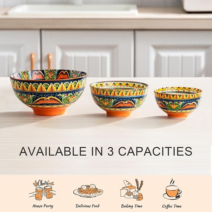 Henten Home Ceramic 5 oz Dipping Bowls, Boho Sauce Bowl Set of 6, Colorful Small Snack Bowls for Salsa, Appetizer, Decorative, Microwave & Dishwasher Safe