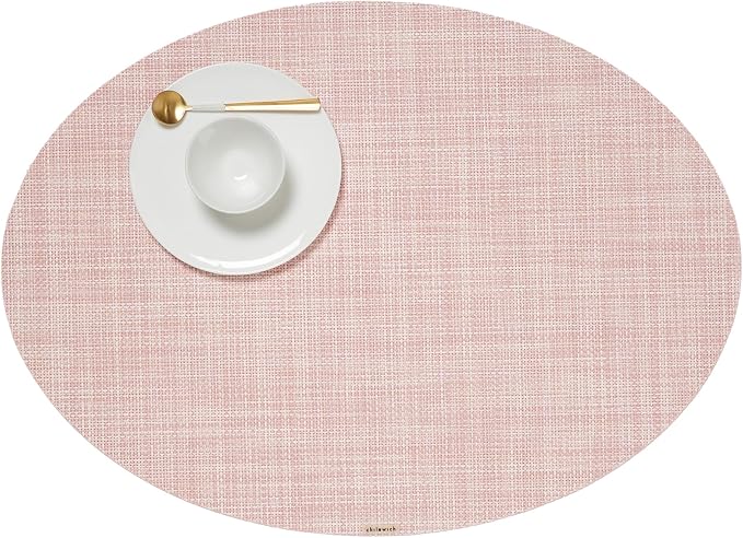 Chilewich Mini Basketweave Placemats, Woven Oval Placemats Set of 4 | Reusable, Stain-Resistant, Indoor/Outdoor Tabletop Protection, Blush, 14" x 19.25"