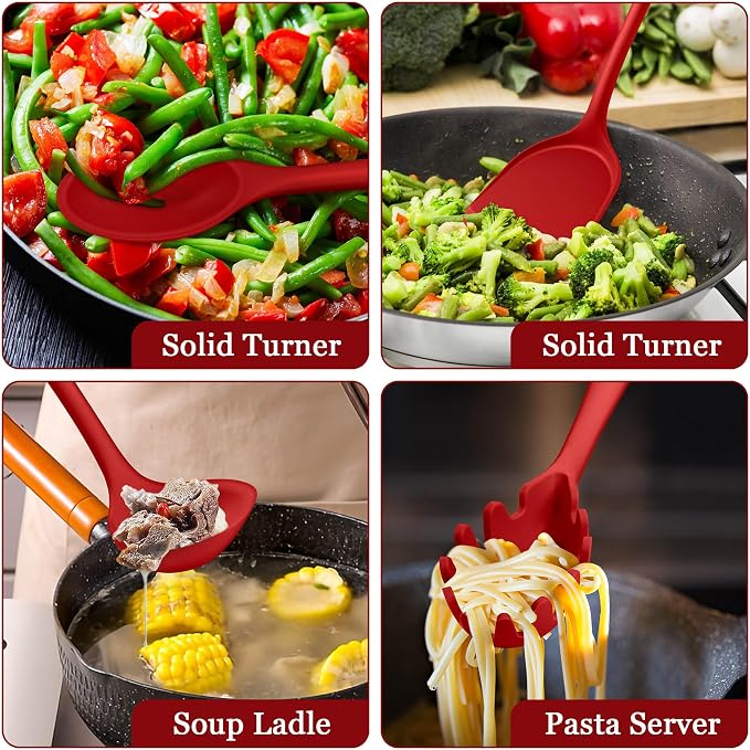 LIANYU 8Pcs Kitchen Cooking Utensils Set, Red Silicone Spatula Utensils | Metal Core, Non-Toxic Cooking Gadgets Tools for Non-stick Cookware, Heat Resistant & Dishwasher Safe