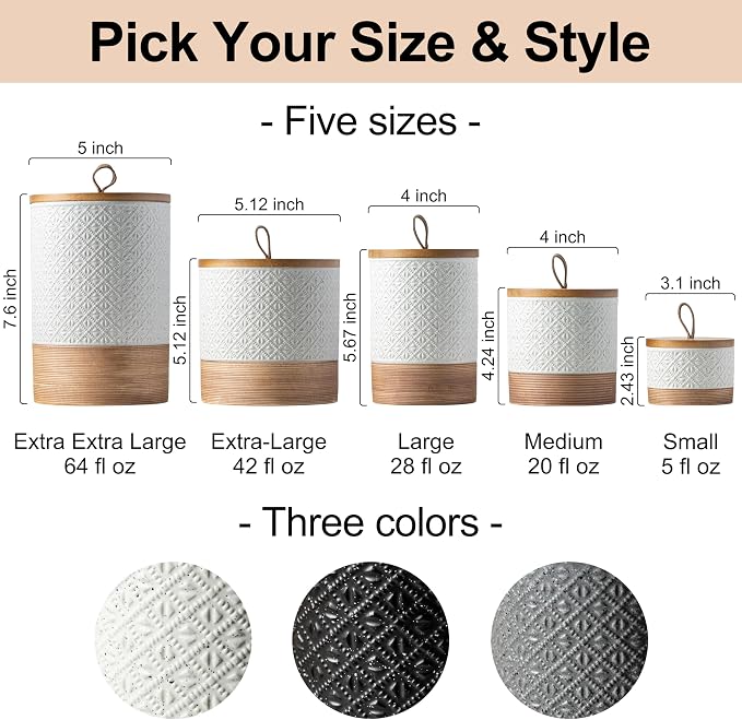 Miamolo Ceramic Coffee Container, Coffee Jar with Lid, White & 42 fl.oz | Coffee Canister Airtight for Kitchen Foode Storage, Sugar, Spice, Tea | Farmhouse Coffee Bar Accessories, Tidy Kitchen Pantry