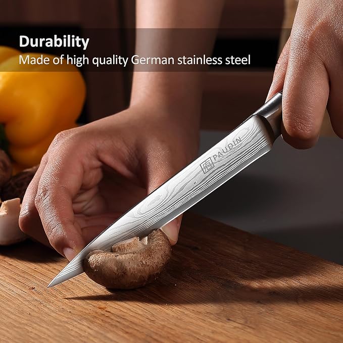 PAUDIN Kitchen Utility Knife, 5 Inch Chef Knife Fruit Knife, Gift Box | Ultra-Sharp High-Carbon Stainless Steel, Multipurpose Paring Knife for Fruit and Vegetable Cutting with Wooden Handle
