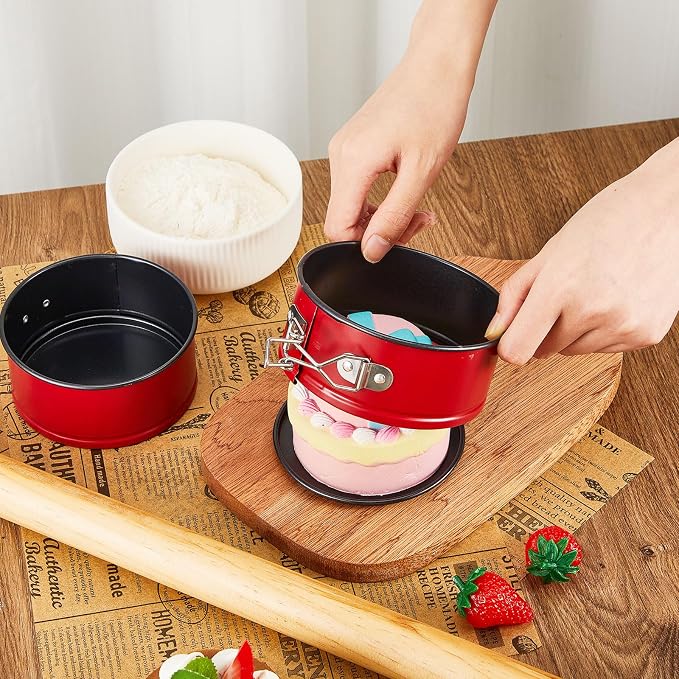 8 Pcs 4 Inch Springform Pan for Baking Mini Cheesecake Pans with Removable Bottom Nonstick Leakproof Round Cake Mold Spring Form Molds for Mini Cheesecake Pizza and Quiches (Red)