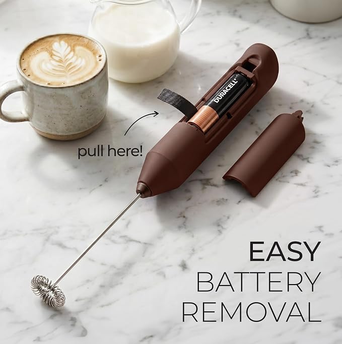 Zulay Kitchen Powerful Milk Frother AA Batteries Included – Ultra Fast Handheld Drink Mixer with Stainless Steel Whisk Stirrer for Coffee, Protein, Matcha & More, Frother Wand Electric Frothmate
