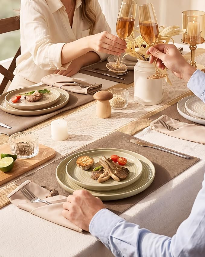 Stoneware Dinnerware Set for 8, Plates & Bowls, Multicolor | 24-Piece Ceramic Speckled Spiral Dishes, Chip & Scratch Resistant, Microwave & Dishwasher Safe, Everyday Use, Farmhouse Style