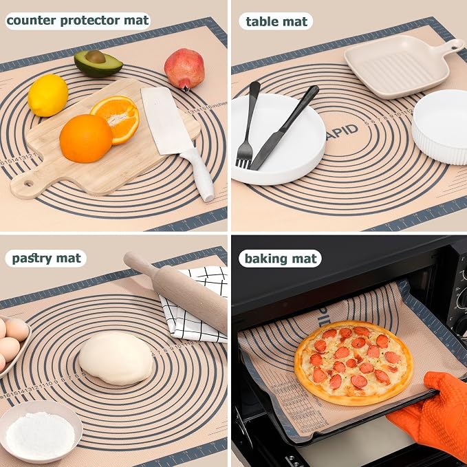 Sapid Thick Silicone Pastry Mat Baking Dough Rolling Extra Large 20" x 28" | Non-slip with Measurements for Non-stick Dough Rolling, Pie Crust, Kneading Mats, Countertop, Placement Mats (Gray)
