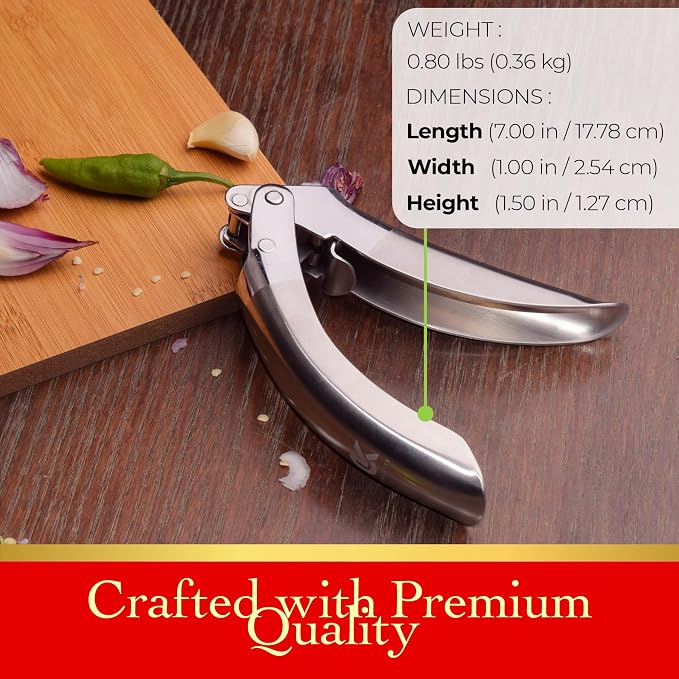 Heavy Duty Garlic Press, No Peeling Needed, Stainless Steel Professional Garlic Mincer & Crusher, Dual Lever-Assisted Design with Large Capacity Chamber for Effortless Garlic Crushing.