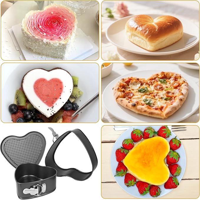 2 Pcs Heart Shaped Springform Pan 7/9 Inch | Non Stick Heart Cheesecake Pans, Removable Bottom, Heart Cake Baking Molds for Snack Cooking