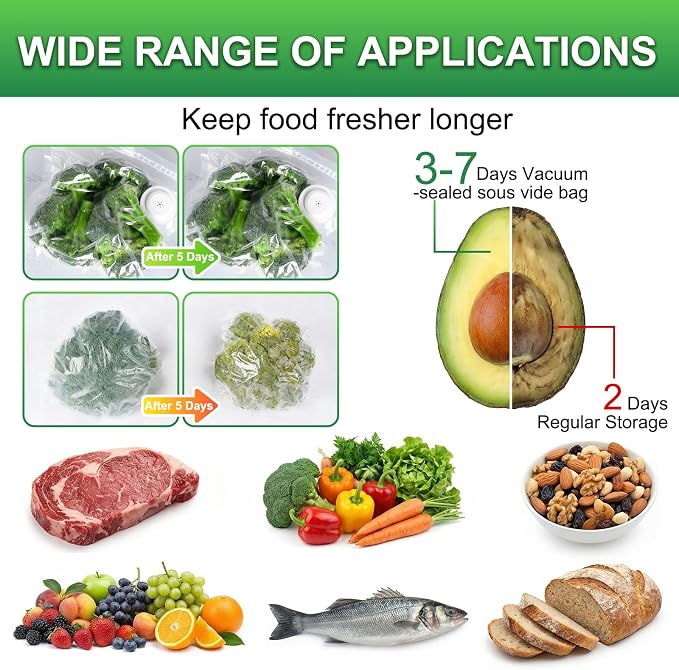 Higfra Sous Vide Bags 30 Pcs & 2 Seal Clips, Upgraded Valve Reusable BPA Free Vacuum Sealer Bags Vacuum Food Storage Bags for Cooking, Food Storage, Microwave Heating