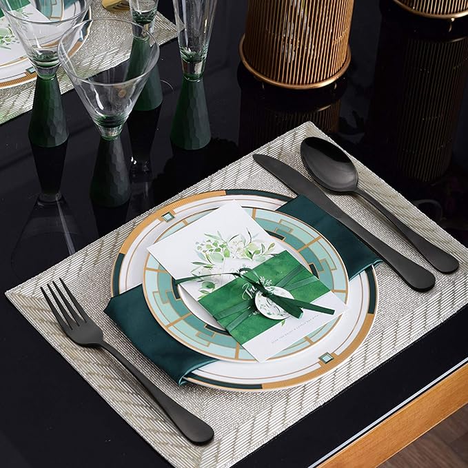 LIANYU Black Flatware Silverware Set, 40-Piece Cutlery Set for 8 | Stainless Steel Restaurant Party Tableware Eating Utensils, Mirror Finish, Dishwasher Safe