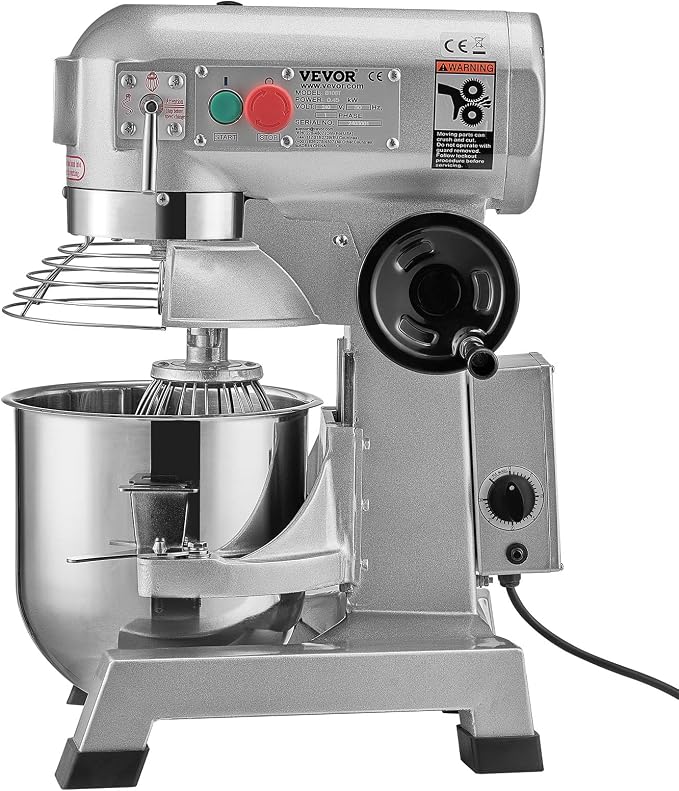 VEVOR Commercial Food Mixer, 20Qt Commercial Mixer with Timing Function, 750W Stainless Steel Bowl Heavy Duty Electric Food Mixer Commercial with 3 Speeds Adjustable 108/199/382 RPM, Dough Hook Whisk