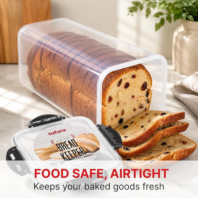 Tafura Bread Container, 5.8 L, Airtight BPA-Free Bread Storage Box | Holds homemade loaves, sandwich bread, artisan loaves, bagels, rolls, and other baked favorites.