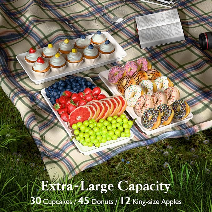 Bumusty 3-Tier Melamine Serving Tray Set, 14 x 7 in, Gold Stand | Melamine Reusable Platters with Metal Display Stand for Cupcakes, Desserts, Fruit, Cookies, Parties, Birthdays and Holidays
