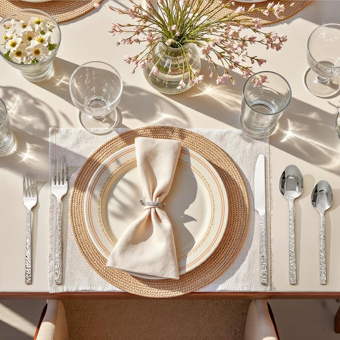 40 Pcs Hammered Silverware Set for 8, 18/10 Stainless Steel Heavy Duty Flatware Set, Tableware Cutlery Utensil Sets for Home Restaurant Dishwasher Safe