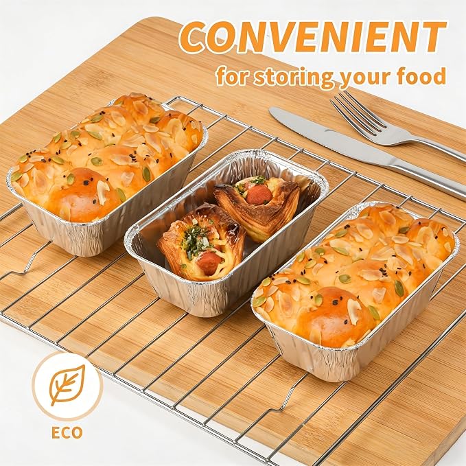 100 Pack 1Lb Mini Aluminum Foil Loaf Pans – 6" x 3.5" x 2" Disposable Small Bread Tins Oven Safe for Baking, Meatloaf, Cake, Holiday Treats, Food Storage & Takeout
