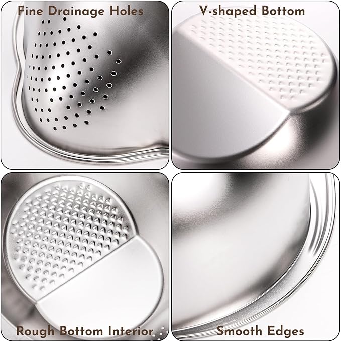 2 Pack Rice Washer Strainer Bowl, Stainless Steel Colander | Kitchen Washing Bowl with Side Drainers, Versatile Tool Accessories for Cleaning Fruit, Vegetables, Beans, Pasta