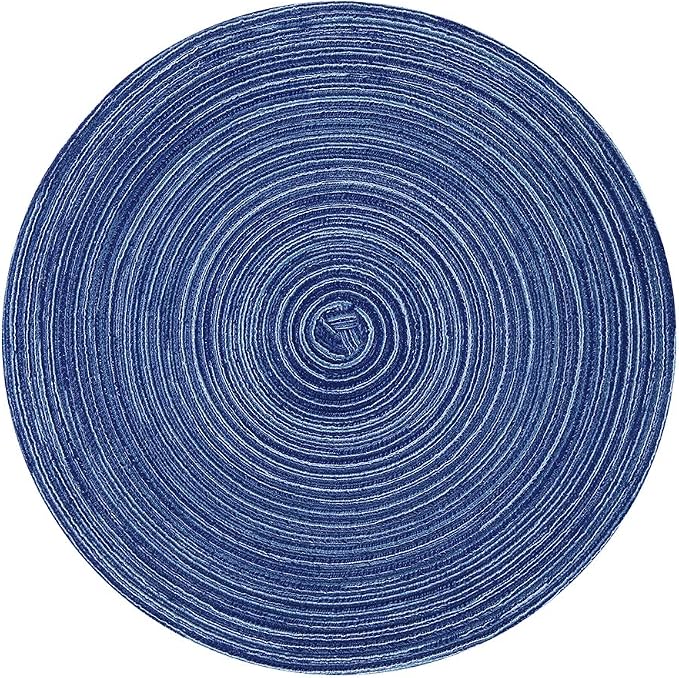 Topotdor 14 Inch Round Placemats Heat-Resistant Stain Resistant Anti-Skid Washable Polyproplene Table Mats Placemats (Blue, Set of 4)