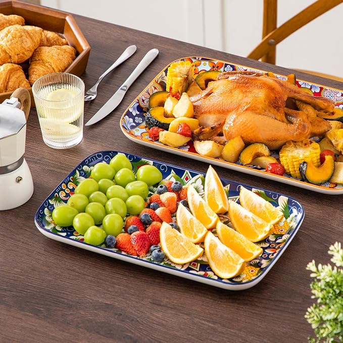 vancasso Serving Platters Set of 3, 16"/14"/12" In Rectangular Trays Boho | Ceramic Serving Dish for Entertaining Food, Microwave & Dishwasher Safe
