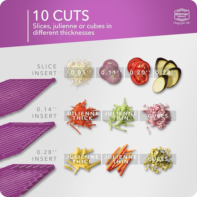 Mandoline Food Slicer Börner V5 (Starter Set) by Reston Lloyd • V-Slicer with Food Holder • Made in Germany • Fruit & Vegetable Chopper • Multiple Settings • Color: Purple
