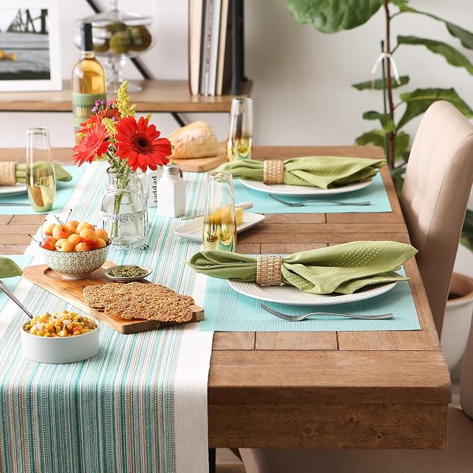 DII PVC Tabletop Collection Woven Indoor/Outdoor, Placemat Set, 13x17.25, Aqua, 6 Piece