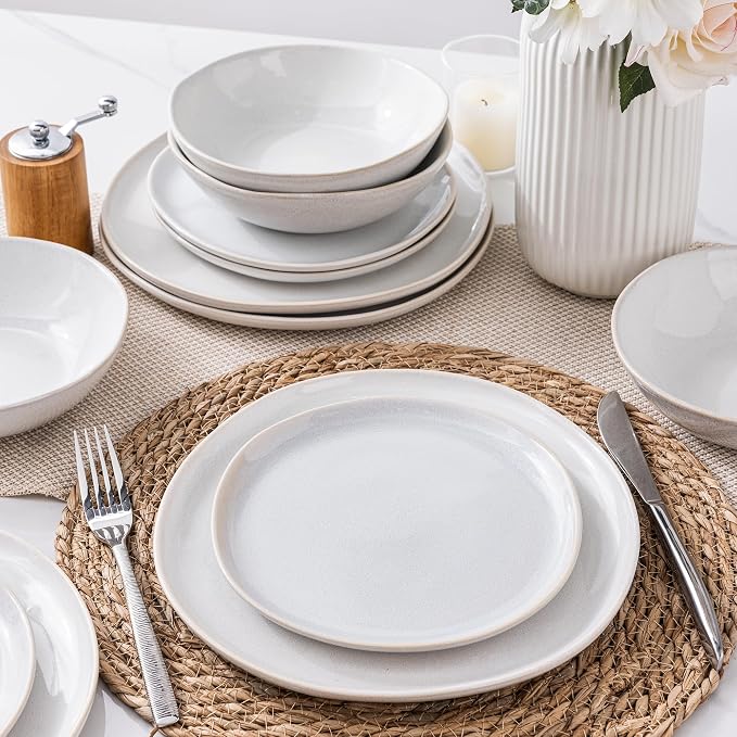 AmorArc Ceramic Dinnerware Sets for 6, 18Pcs Plates and Bowls Sets Dishes | Stoneware Handmade Reactive Glaze Dinner Set, Highly Scratch Resistant | Dishwasher & Microwave Safe Dishware