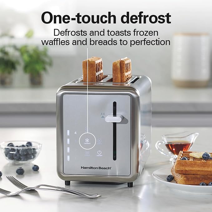 Hamilton Beach 2 Slice Toaster With Advanced Touchscreen & Extra Wide Slots | Browning Control With 7 Shades | Auto Shutoff | Bagel, Defrost, Reheat and Cancel | Brushed Stainless Steel | 22426