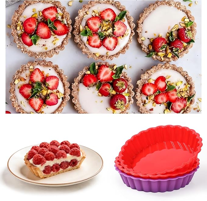 Silicone Quiche Pan, Mini Pie Pan Round Silicone Tart and Pie Molds 10 Pack | BPA Free, Oven Dishwasher Safe, Food-Grade Silicone, Heat-resistant: -104°F to 446°F, Easy Release & Clean