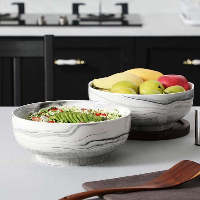 MALACASA Large Serving Bowls, 114 OZ(10") Ceramic Salad Bowls Set of 2 | Marble Grey Bowls for Salad, Soup, Pasta, Dinner, Porcelain Bowls Set for Entertaining, Microwave Safe, Series REGULAR