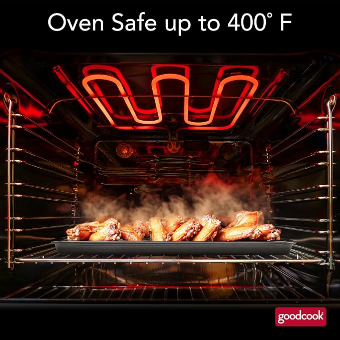GoodCook 15” x 10.5” Nonstick Carbon Steel Baking Pan & Raised Wire Rack – Pizza Crisper,Crispy Bacon,Multipurpose Cooking Sheet Pan,Cooling Rack,Kitchen Cookware Set,Dishwasher Safe,(Pack of 12)