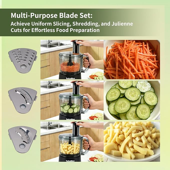 10 Cup Food Processor, Glass Blender and Grinder,5 Food Blades | Kneading/Chopping/Shredding/Slicing/French Fry Blades for Vege,Fruits,Meats,Beans