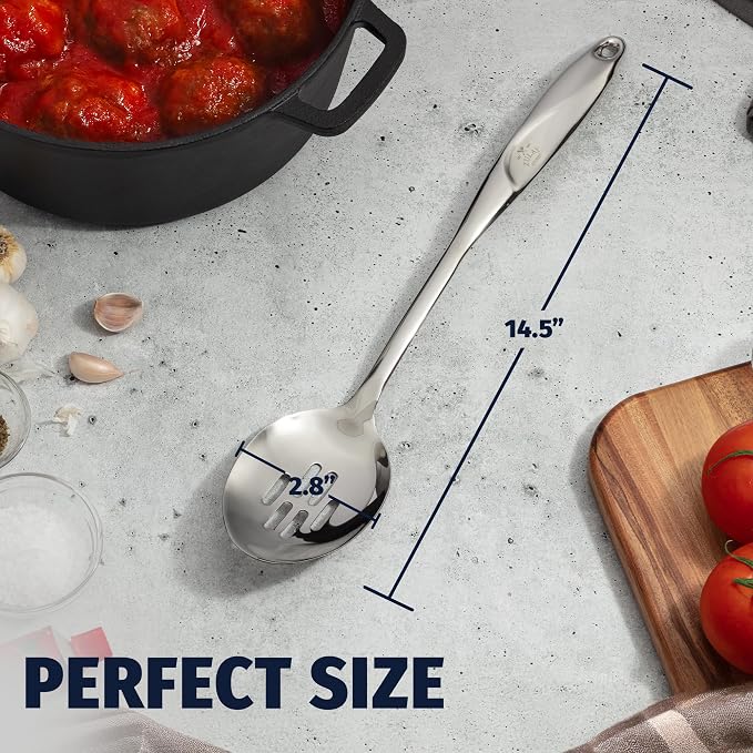 Zulay Kitchen Stainless Steel Slotted Spoon | 15” Large Cooking & Serving Spoon - Ergonomic Handle, Durable, Rust-Proof, Heat-Resistant, Dishwasher Safe Kitchen Utensil
