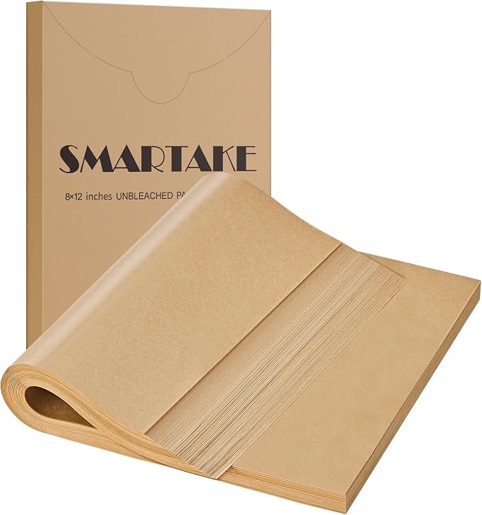 SMARTAKE 200 Pcs Parchment Paper Baking Sheets, 8x12 Inches, Non-Stick | Unbleached Pre-Cut Greaseproof Baking Parchment, Oven Safe up to 450°F, for Grilling Frying Steaming Bread Cup Cake Cookies