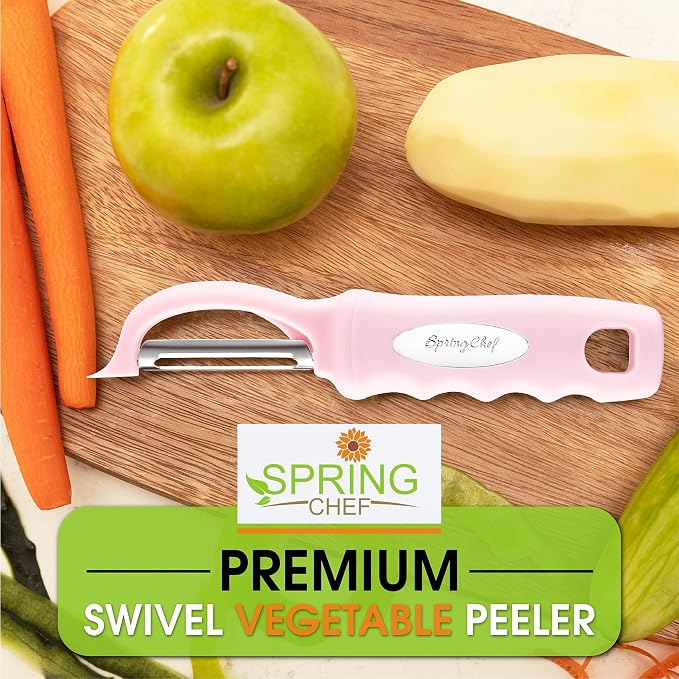 Spring Chef Swivel Vegetable Peeler with Soft Grip Handle, Pink Lemonade | Premium Potato Peeler w/ Ultra Sharp Stainless Steel Blades, Multifunctional Veggie Peeler for Apple, Carrot, Cucumber, Fruit