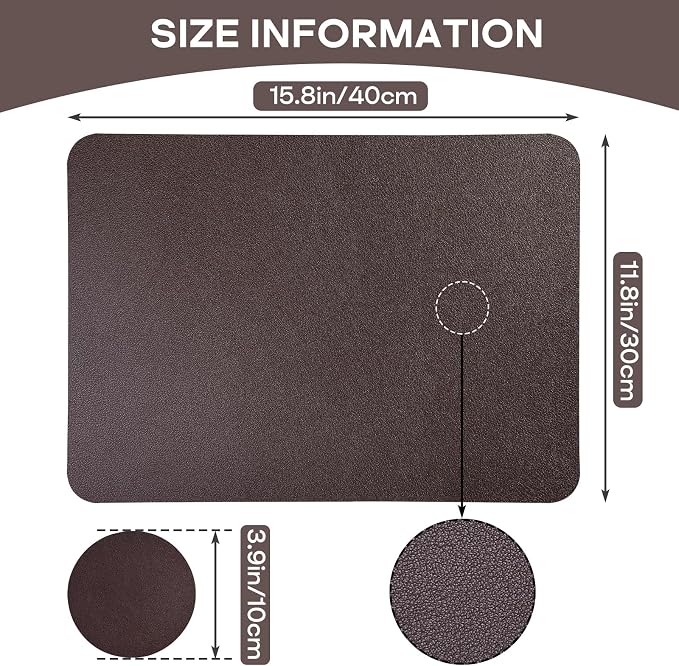 Faux Leather Placemats Set of 6 Waterproof Table Mats with Coaster | 17×12 In Heat Resistant Place Mats Set of 6 Wipebale & Washable Table Placemats for Kitchen Dining Indoor & Outdoor Brown