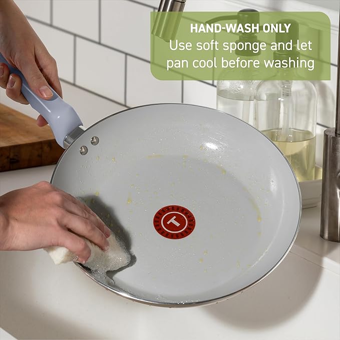 T-fal Refresh Ceramic Nonstick Skillet with Lid, 5 Qt Sauté Pan, Mint Green | Recycled aluminum body, Thermo-Spot heat indicator, Oven safe to 350°F, Helper handle, Excludes induction cooktops