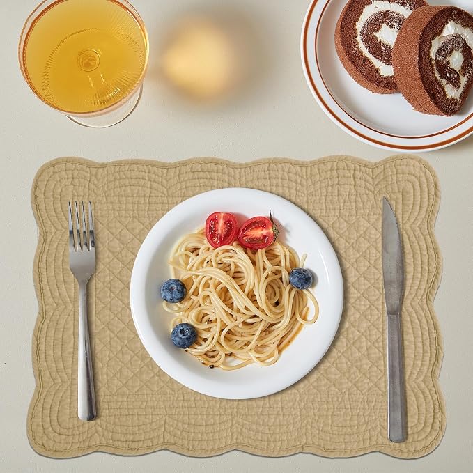 HOMBYS Quilted Placemats Set of 6 Washable-13x18 inches Rectangular Placemats for Kitchen Table-100% Cotton Fabric Rectangular Table Mats, (Dark Brown)