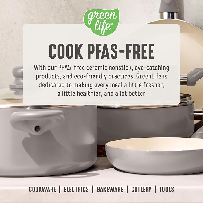 GreenLife 2QT Ceramic Nonstick Saucepan with Lid, Light Gray | PFAS-Free Ceramic Nonstick Coating, Soup Pot, Induction Ready, All Stovetop Compatible, Stay-Cool Handles, Dishwasher Safe