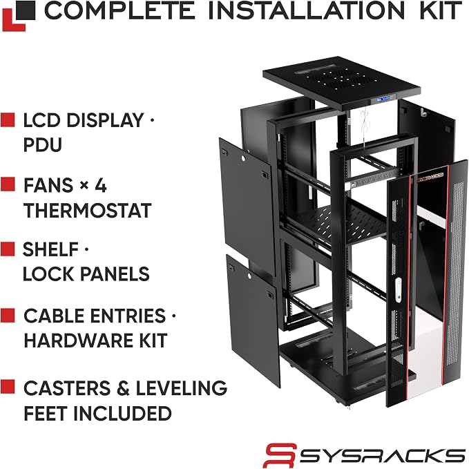 32U Home Server Rack Cabinet – 19" Floor Standing Network Rack, 32" Deep Homelab Rack with Locking Glass Door, Cooling Fans, PDU & Shelf for NAS, Router, Switch and AV Equipment