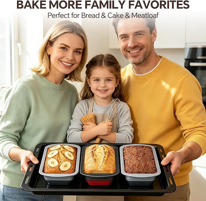 Loaf Pan Set of 2, Nonstick 1 lb Banana Bread Pan, Pop-Out Bottom | Bread Pans For Homemade Bread, Sandwich, Pound cake, Meatloaf, 8.5 x 4.5 IN, Black & Red