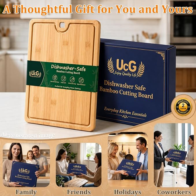 Bamboo Cutting Board, Dishwasher Safe Cutting Board, 14’’L×10.6’’W | Easy Clean & Durable, Apple-Like Weight, Knife-Friendly, Reversible Design for Meat & Veggies. Built for Daily Home Cooks